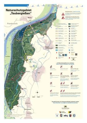Karte vom Naturschutzgebiet Taubergießen mit eingezeichneten Wegen 