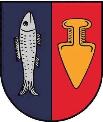 Das zweifarbige Ruster Wappen zeigt Fisch und Pflugschar